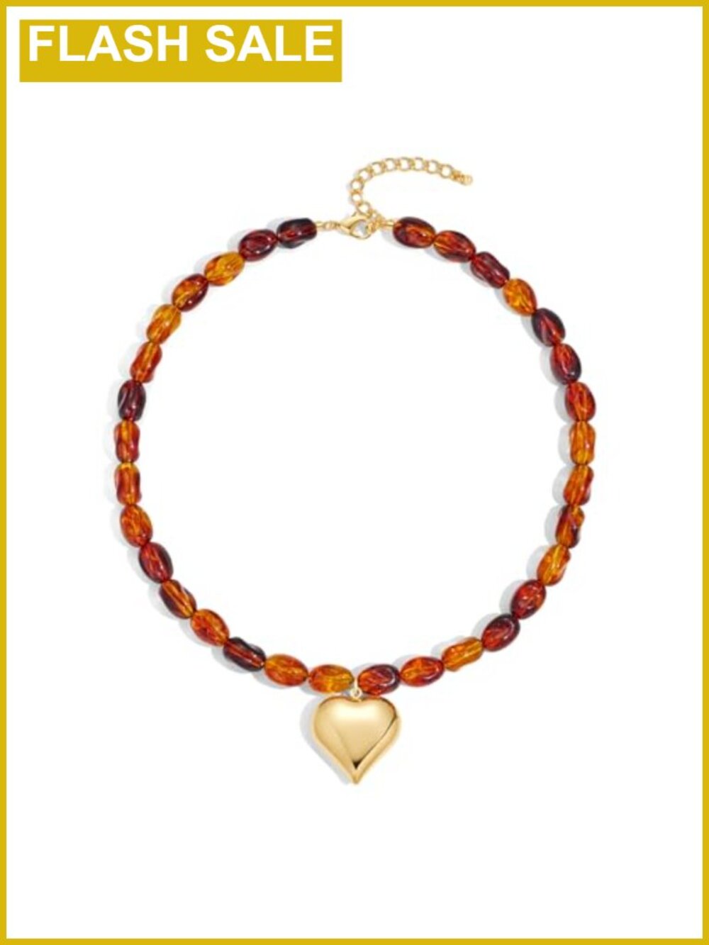Gold Plated Heart Pendant Necklace Chunky Beaded Choker Summer Beach Jewelry